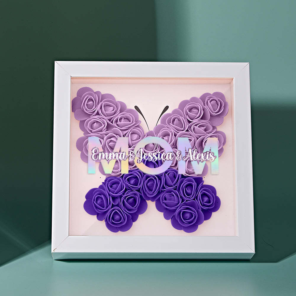 Custom Flower Shadow Box Frame with Name Mother's Day Gift - CustomPhotoWallet