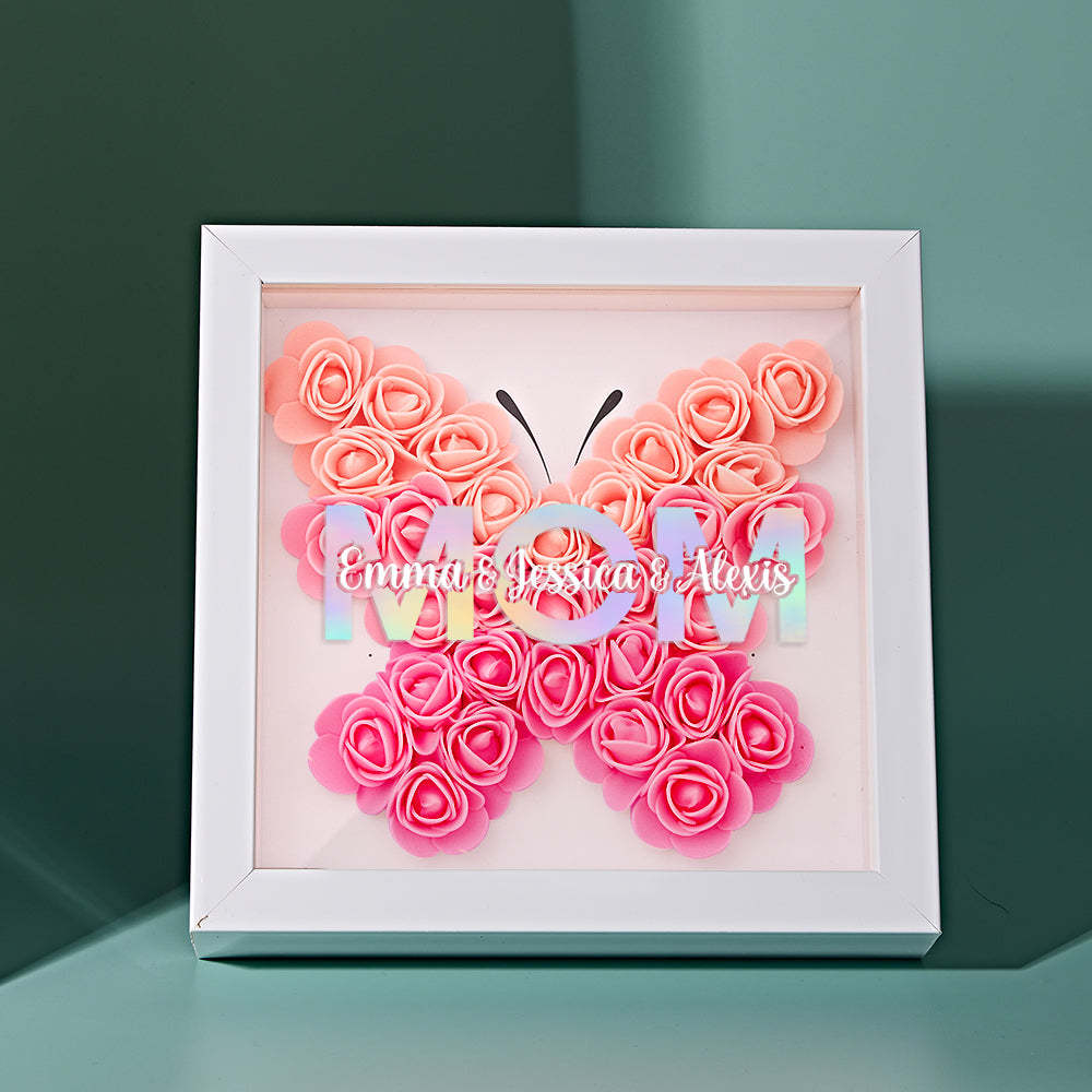 Custom Flower Shadow Box Frame with Name Mother's Day Gift - CustomPhotoWallet