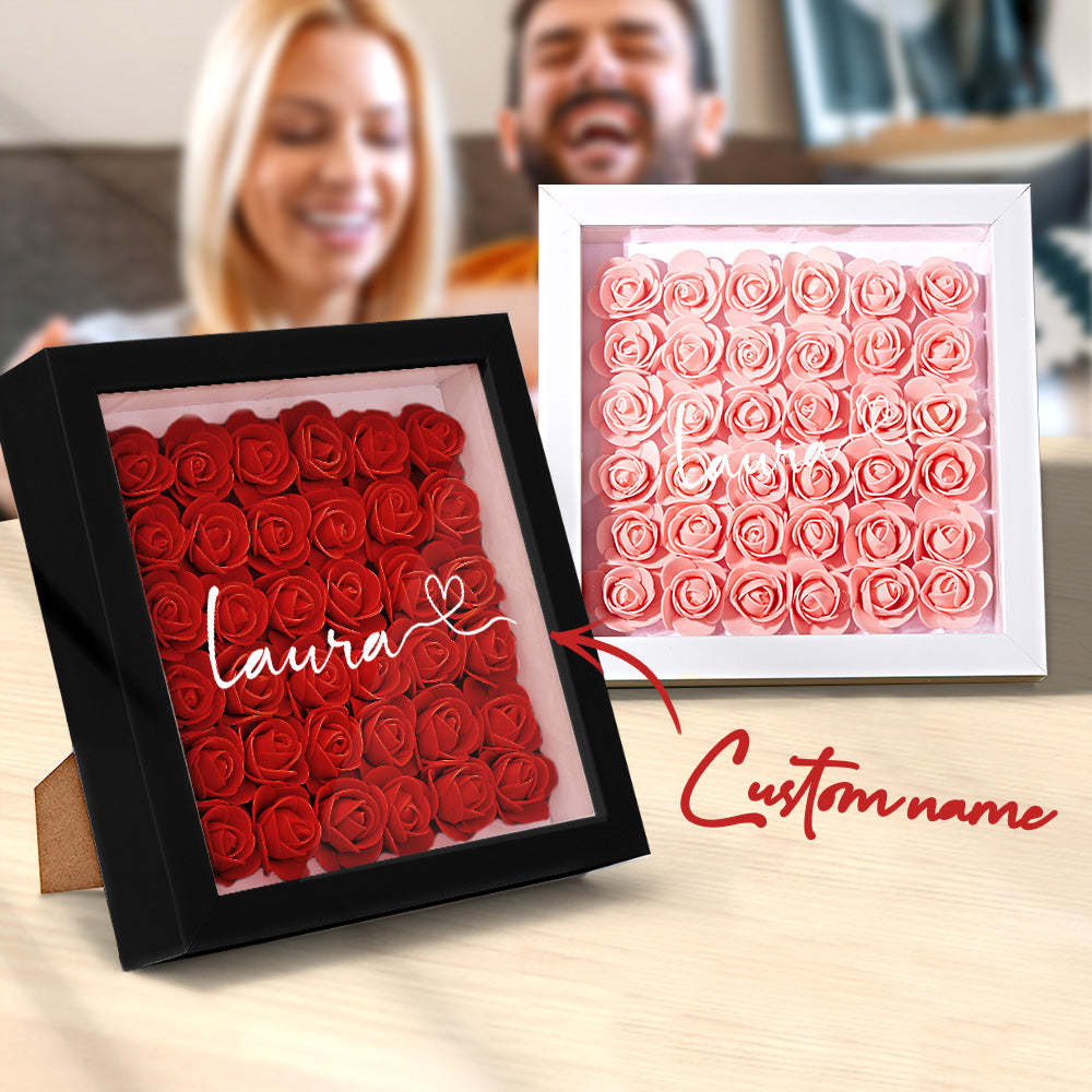 Custom Flower Shadow Box Personalized Name Flower Shadowbox Frame Gift - CustomPhotoWallet