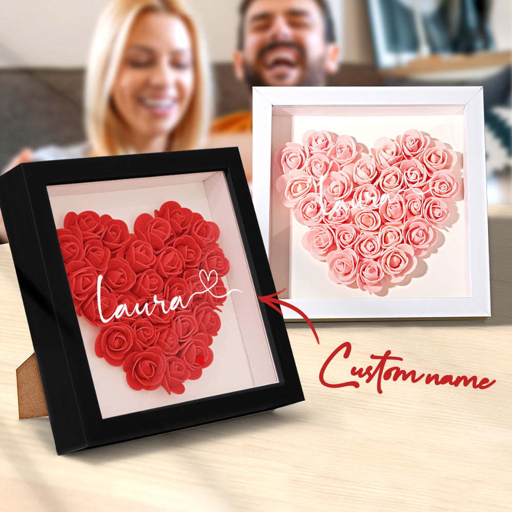 Custom Flower Shadow Box Personalized Name Flower Shadowbox Frame Gift - CustomPhotoWallet