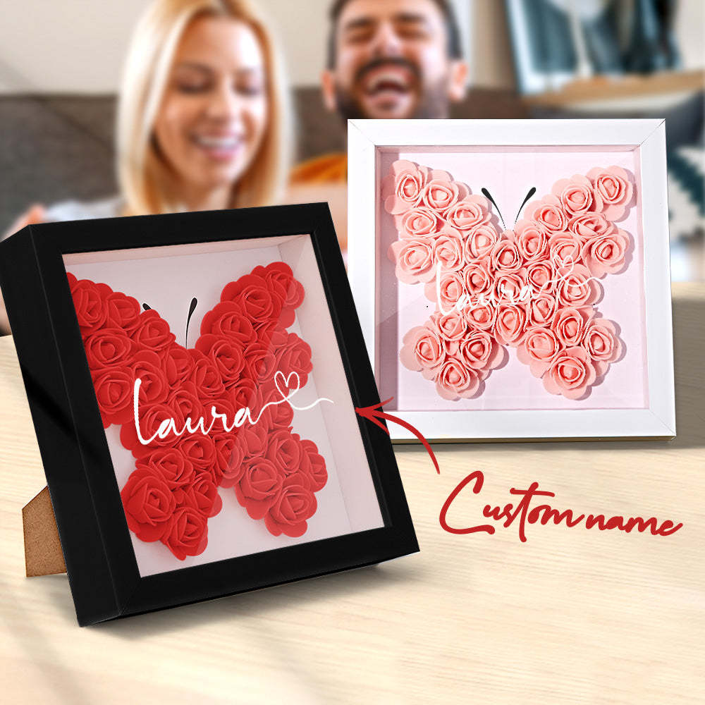 Custom Flower Shadow Box Personalized Name Flower Shadowbox Frame Gift - CustomPhotoWallet