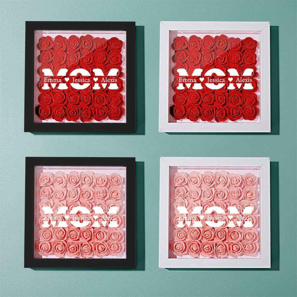 Personalized Flower Shadow Box With 3 Names Mother's Day Gifts for Mom - photowatch