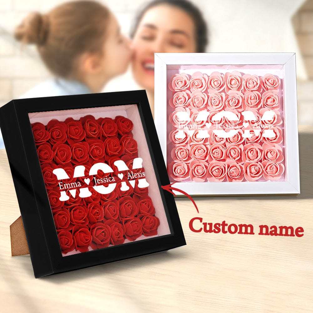 Personalized Flower Shadow Box With 3 Names Mother's Day Gifts for Mom - photowatch