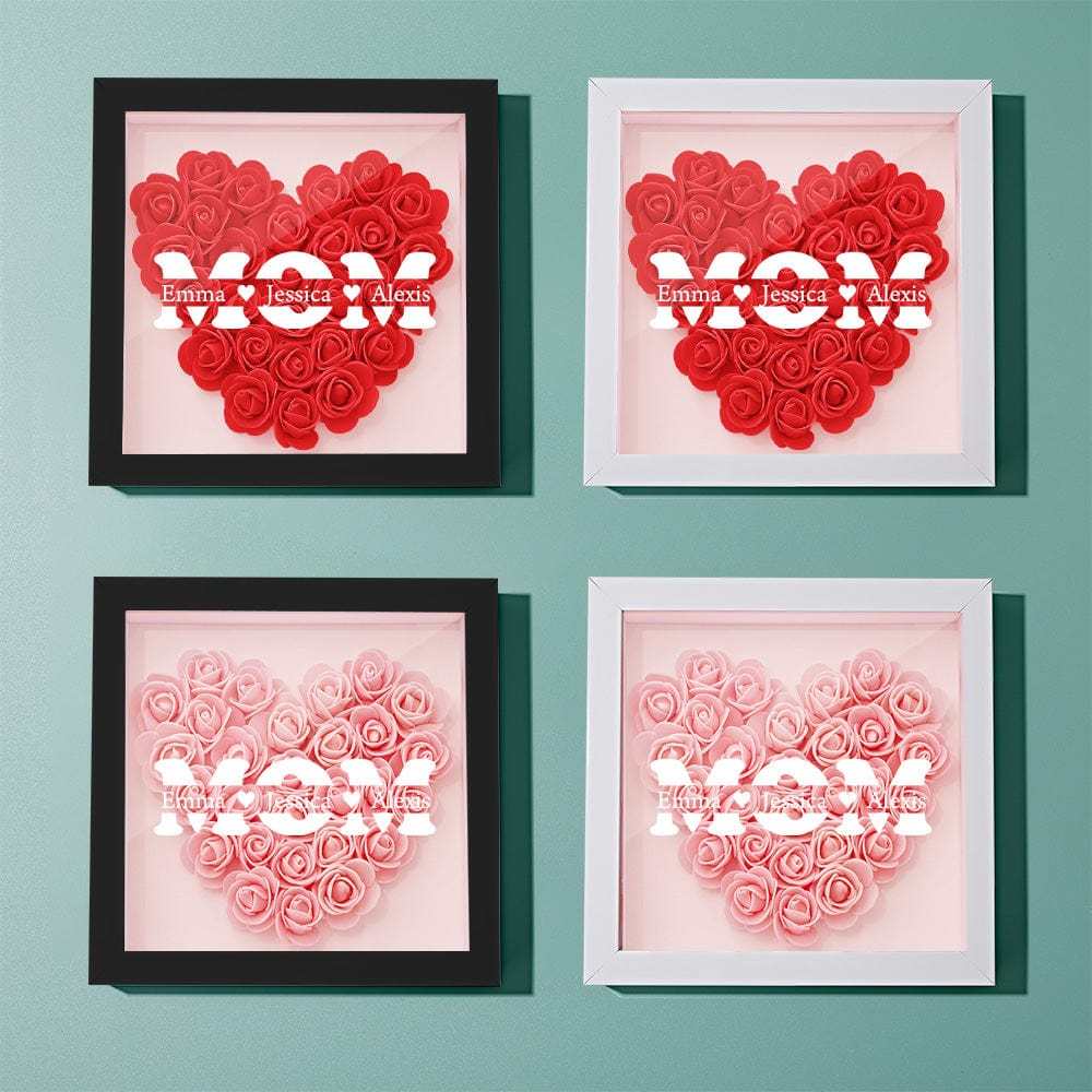 Personalized Flower Shadow Box With 3 Names Mother's Day Gifts for Mom - photowatch