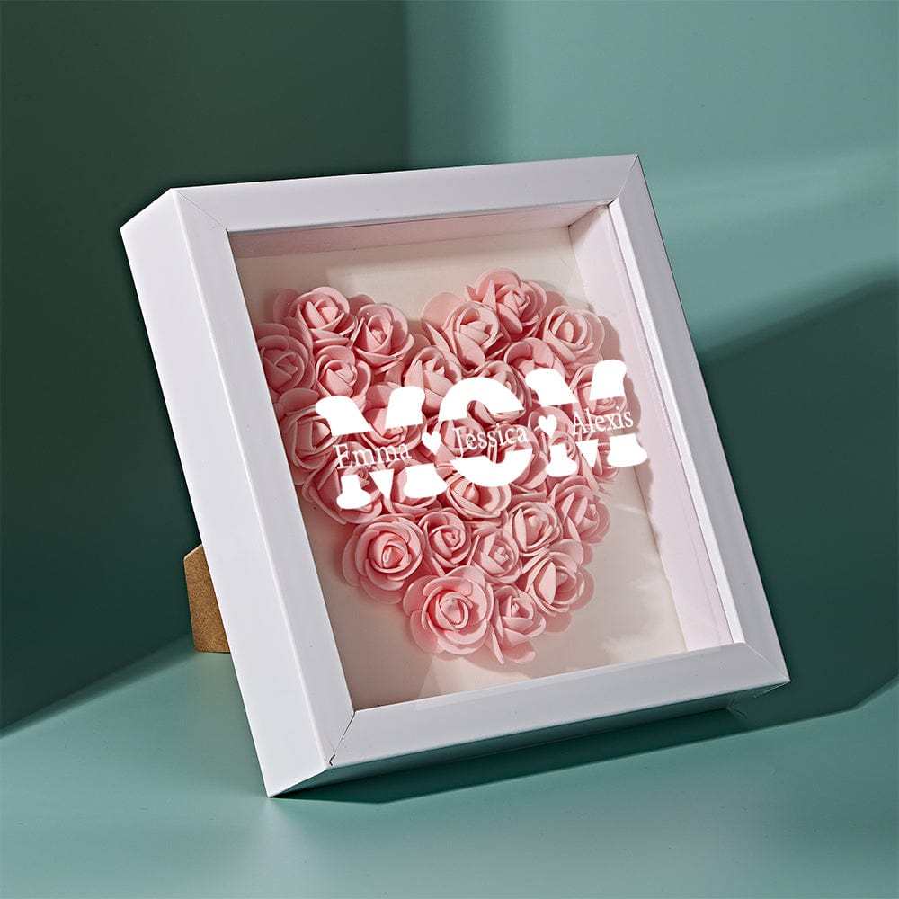 Personalized Flower Shadow Box With 3 Names Mother's Day Gifts for Mom - photowatch