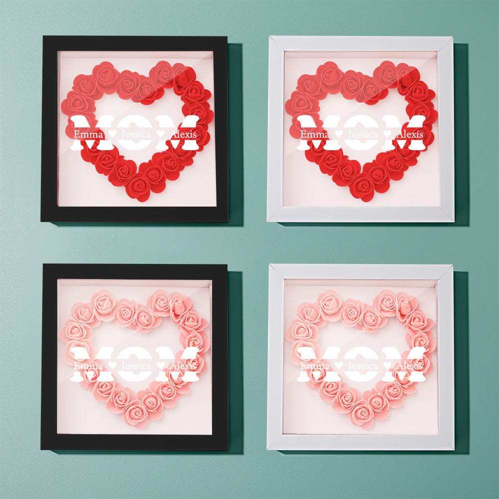 Personalized Flower Shadow Box With 3 Names Mother's Day Gifts for Mom - photowatch