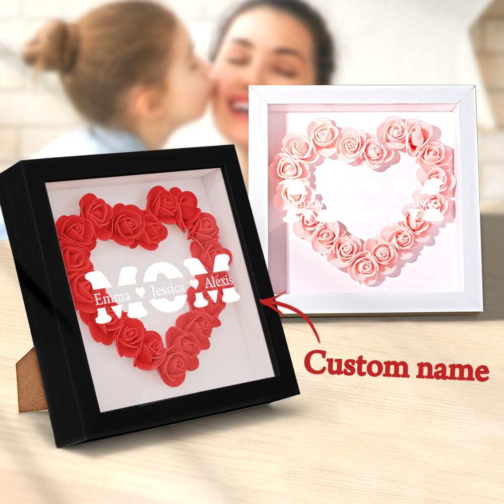 Personalized Flower Shadow Box With 3 Names Mother's Day Gifts for Mom - photowatch