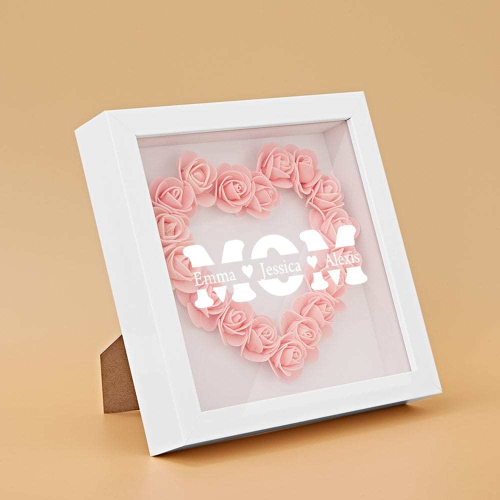 Personalized Flower Shadow Box With 3 Names Mother's Day Gifts for Mom - photowatch