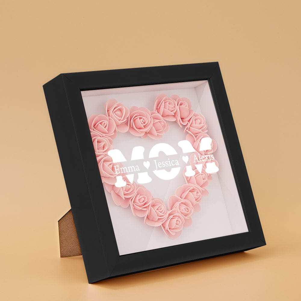 Personalized Flower Shadow Box With 3 Names Mother's Day Gifts for Mom - photowatch