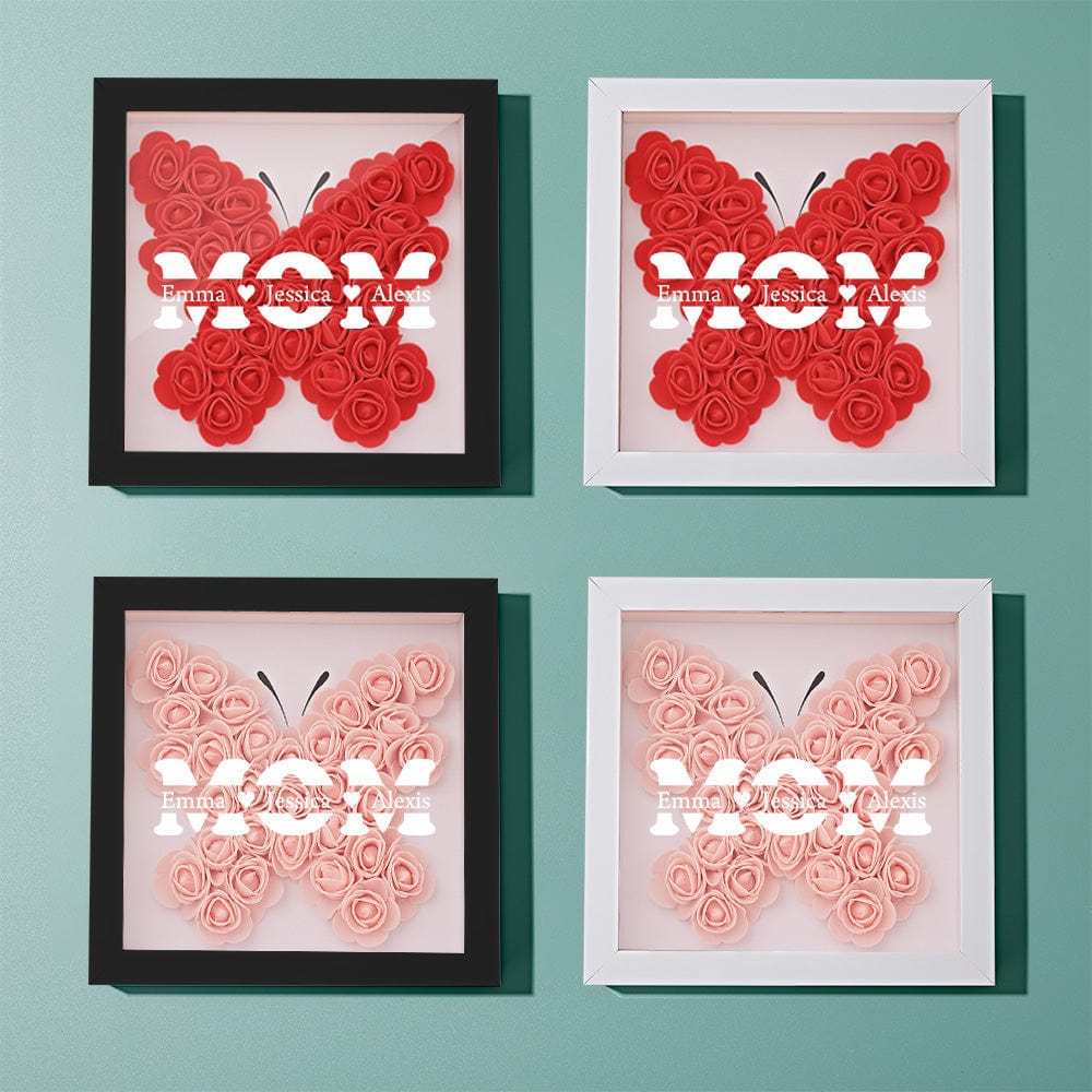 Personalized Flower Shadow Box With 3 Names Mother's Day Gifts for Mom - photowatch