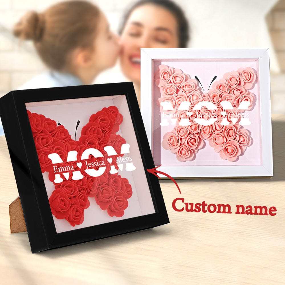 Personalized Flower Shadow Box With 3 Names Mother's Day Gifts for Mom - photowatch