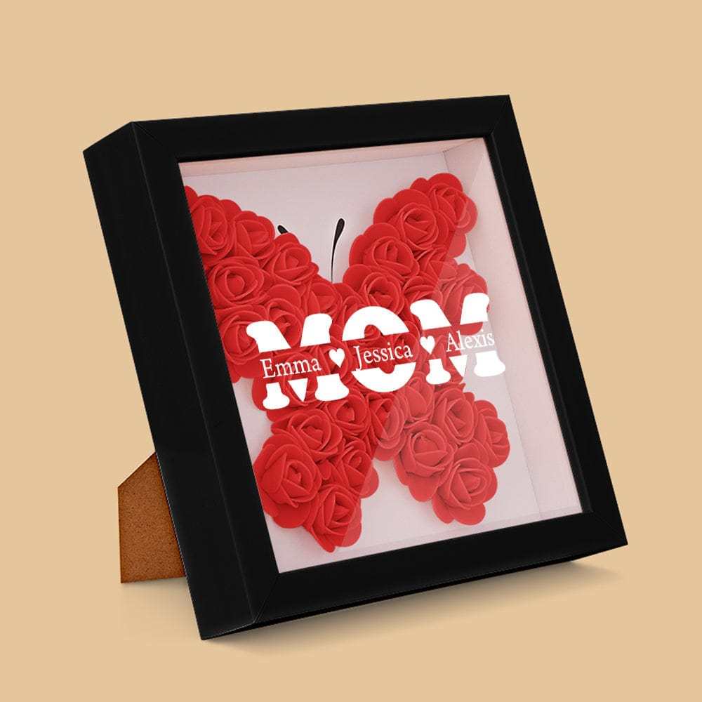 Personalized Flower Shadow Box With 3 Names Mother's Day Gifts for Mom - photowatch