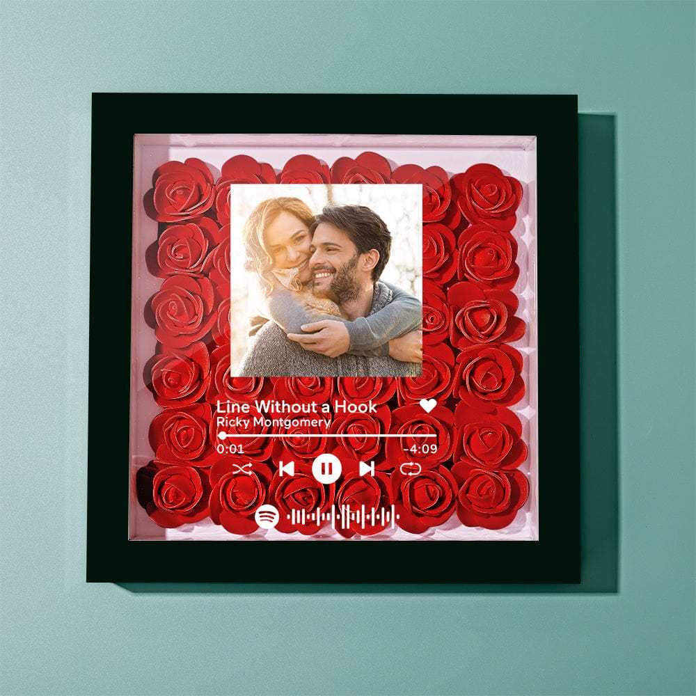 Custom Scannable Spotify Code Photo Music Flower Shadow Box Personalized Flower Shadowbox Frame Gift - photowatch