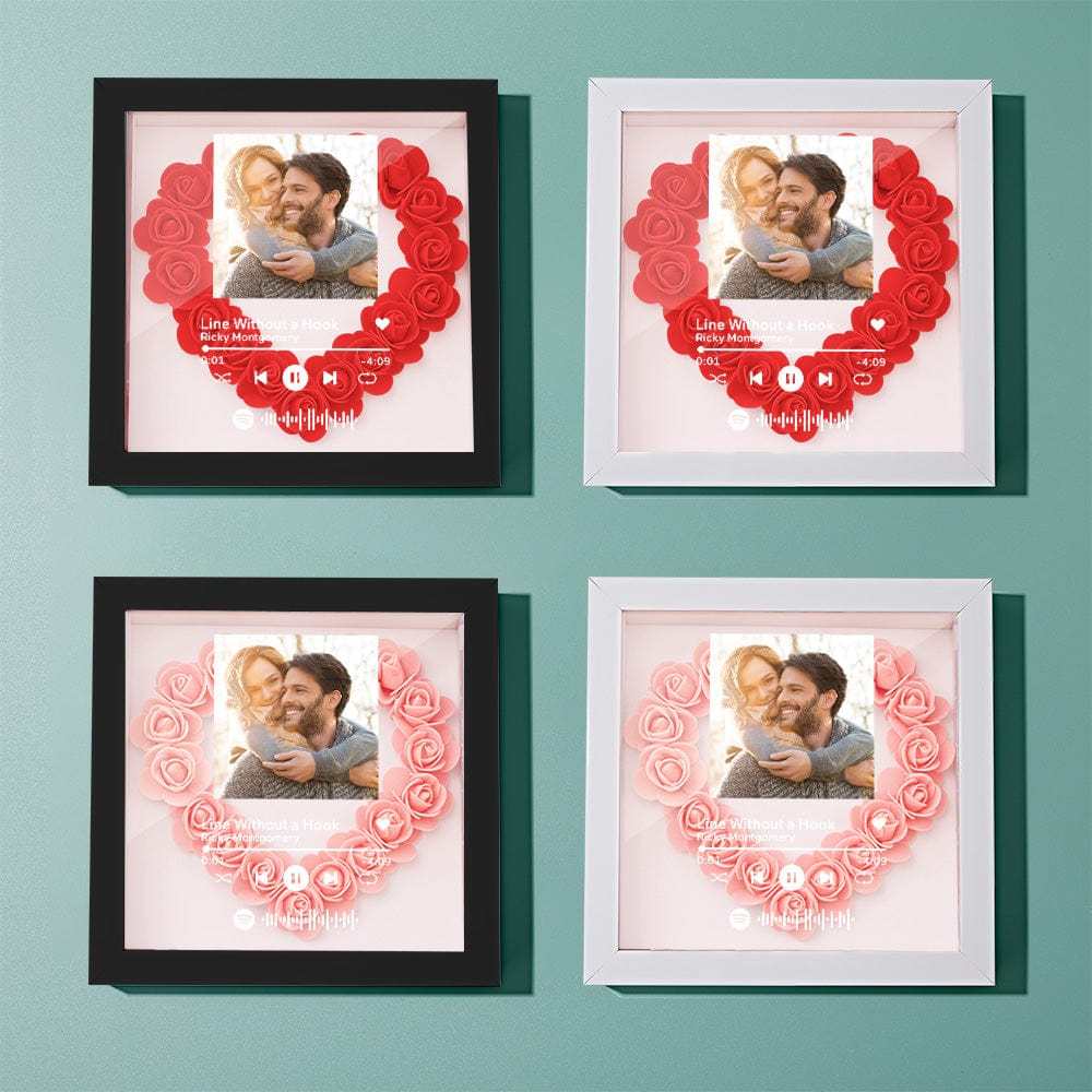 Custom Scannable Spotify Code Photo Music Flower Shadow Box Personalized Flower Shadowbox Frame Gift - photowatch
