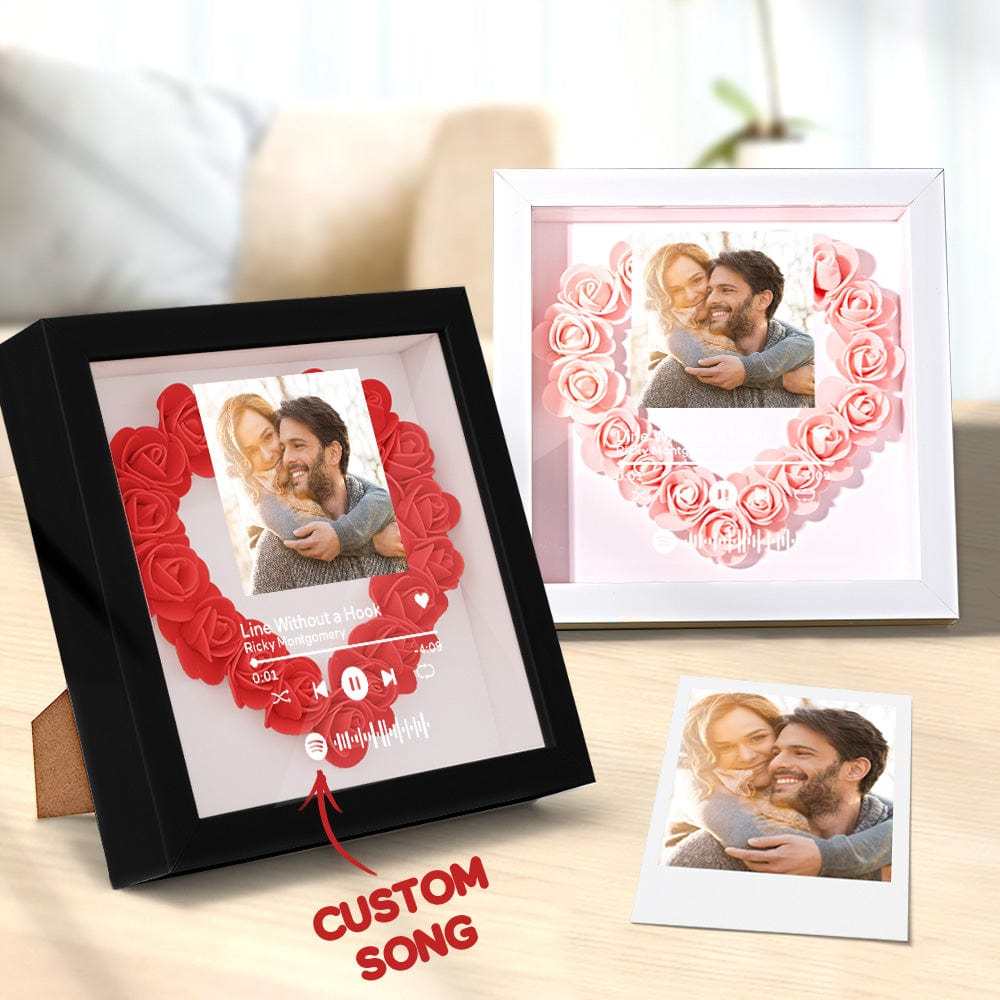 Custom Scannable Spotify Code Photo Music Flower Shadow Box Personalized Flower Shadowbox Frame Gift - photowatch