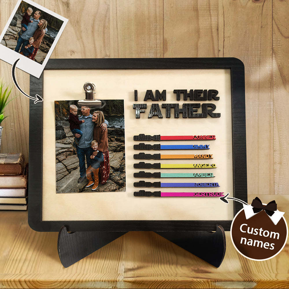 Personalized Lightsaber I Am Their Father Wooden Sign Gift for Dad - CustomPhotoWallet