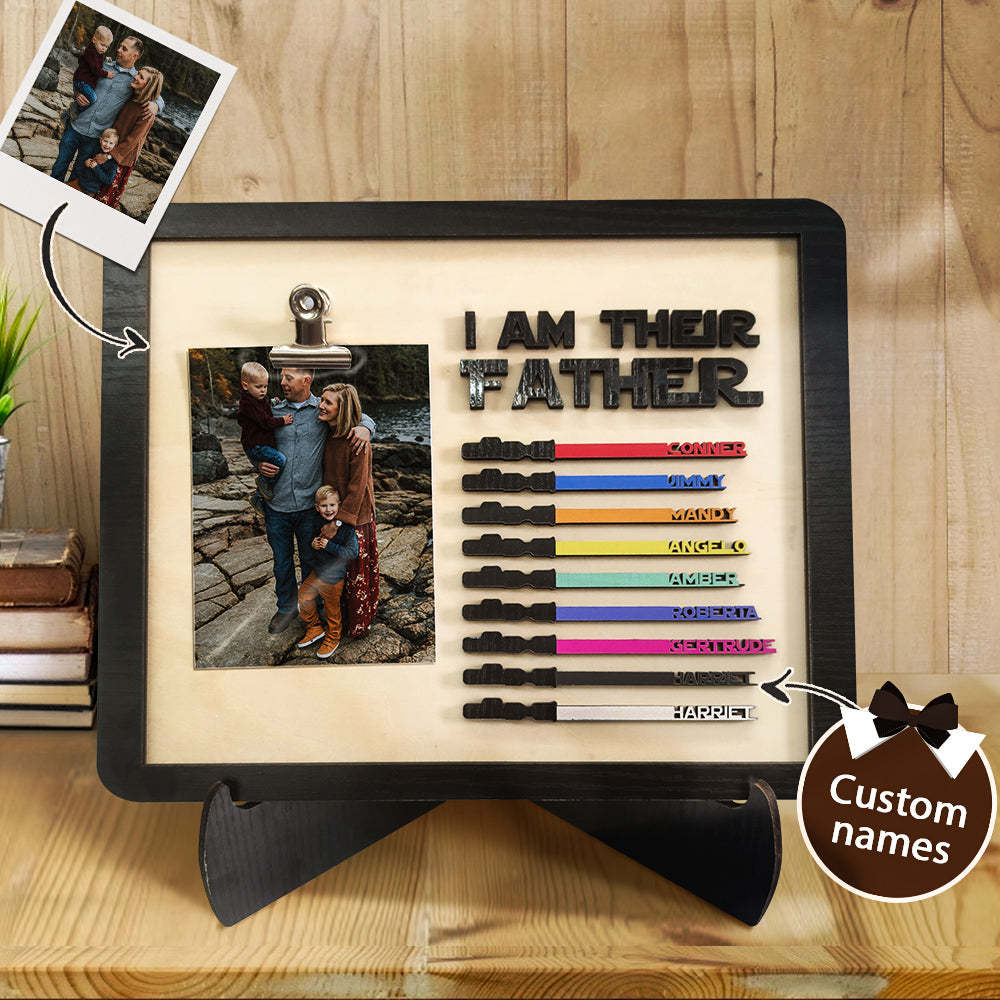 Personalized Lightsaber I Am Their Father Wooden Sign Gift for Dad - CustomPhotoWallet