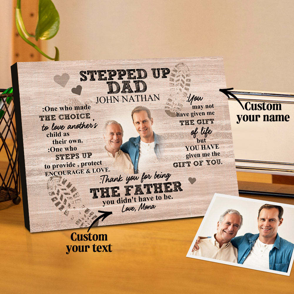 Personalized Dad Picture Frame Custom Stepped Up Dad Sign Father's Day Gift - CustomPhotoWallet