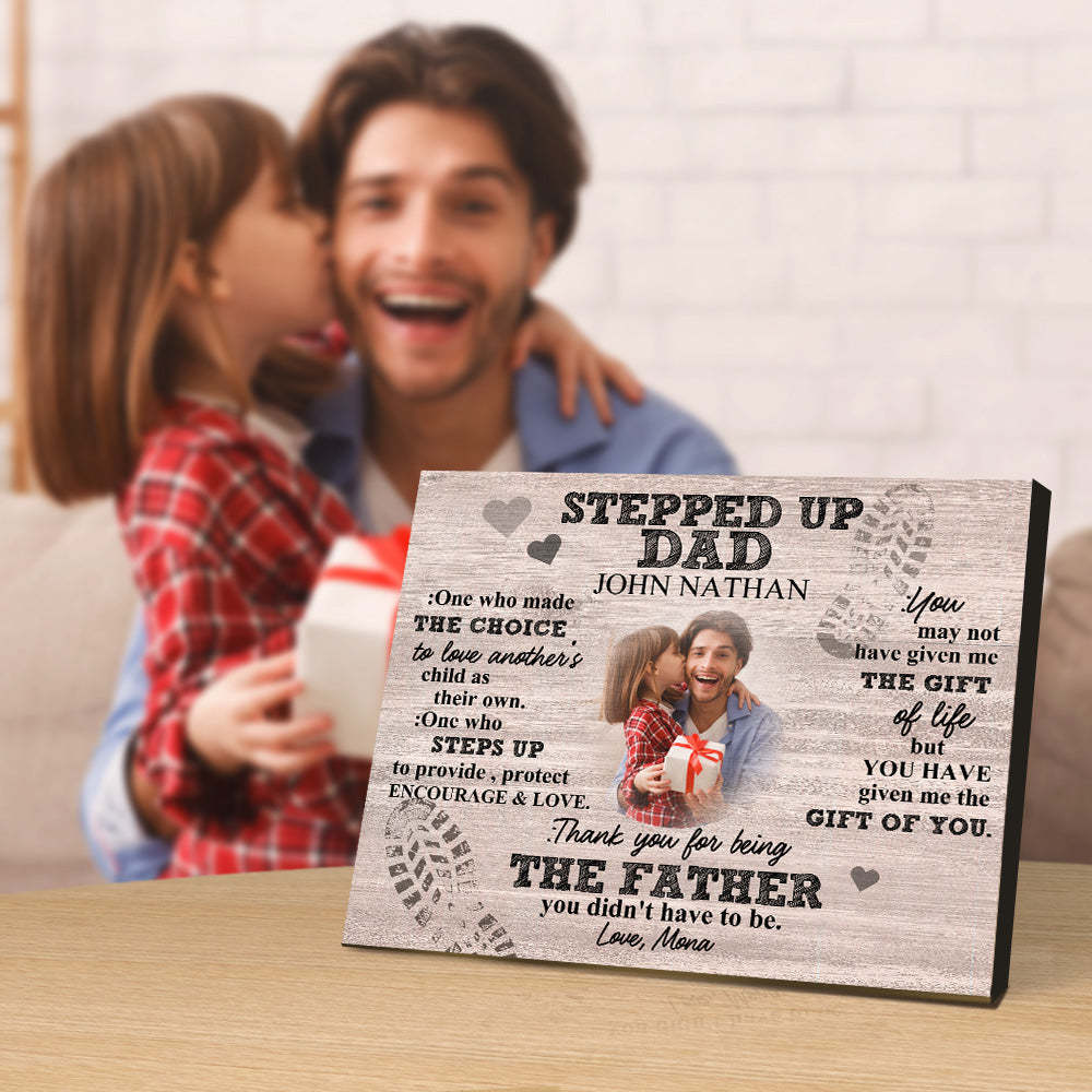 Personalized Dad Picture Frame Custom Stepped Up Dad Sign Father's Day Gift - CustomPhotoWallet