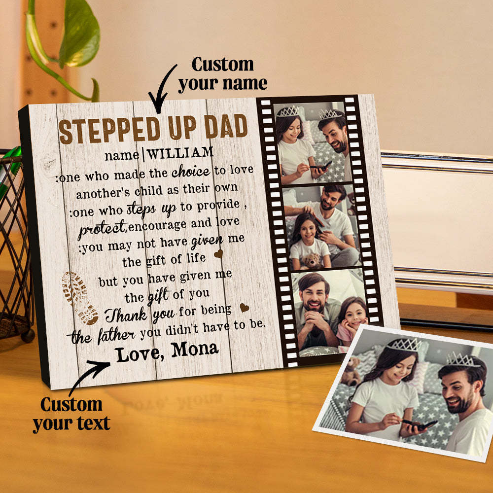 Personalized Dad Picture Frame Custom Stepped Up Dad Film Sign Father's Day Gift - CustomPhotoWallet