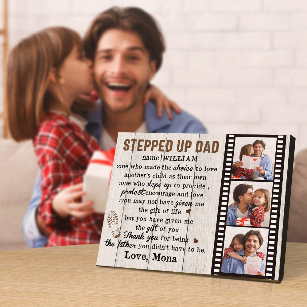 Personalized Dad Picture Frame Custom Stepped Up Dad Film Sign Father's Day Gift - CustomPhotoWallet