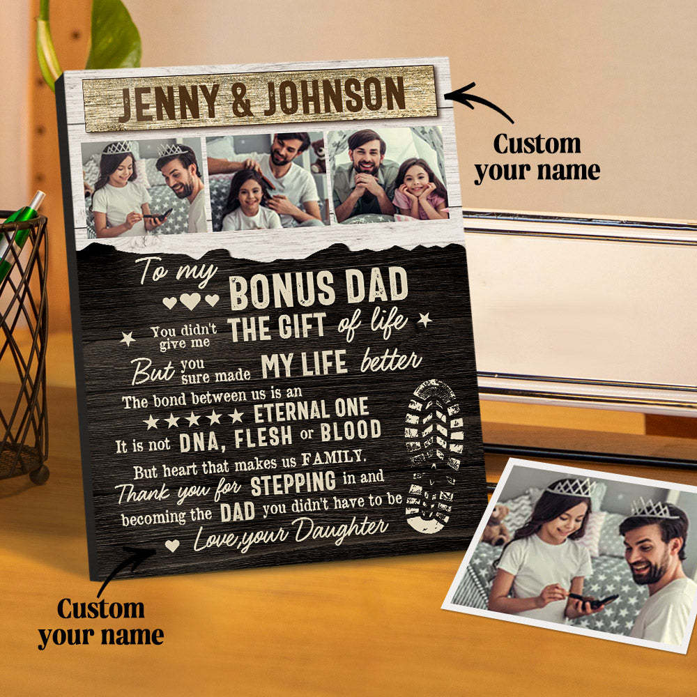 Personalized Desktop Picture Frame Custom Bonus Dad Sign Father's Day Gift - CustomPhotoWallet