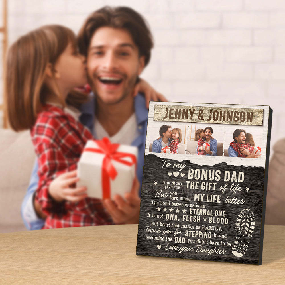 Personalized Desktop Picture Frame Custom Bonus Dad Sign Father's Day Gift - CustomPhotoWallet