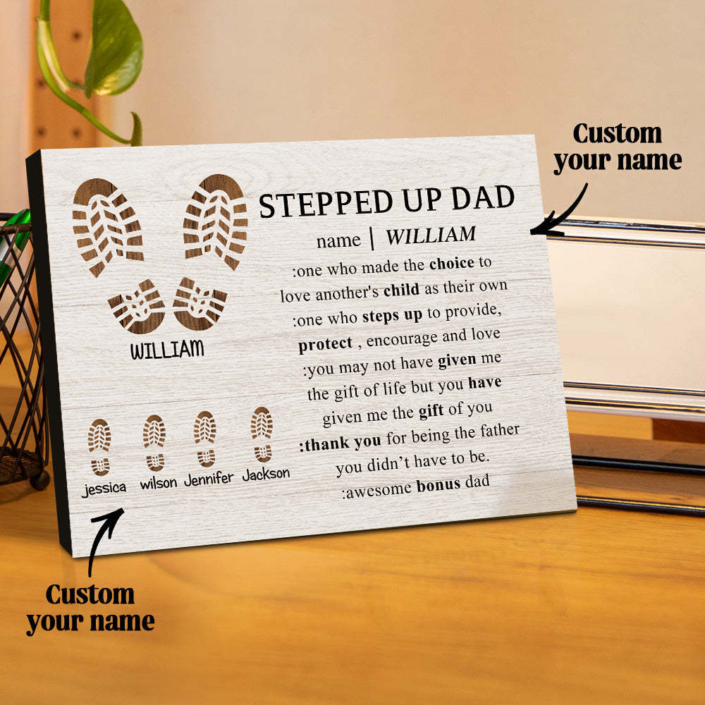 Personalized Footprint Picture Frame Custom Stepped Up Dad Sign Father's Day Gift - CustomPhotoWallet
