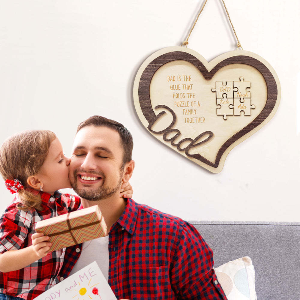 Personalized Wooden Heart Puzzle Sign Father's Day Gift for Dad - CustomPhotoWallet