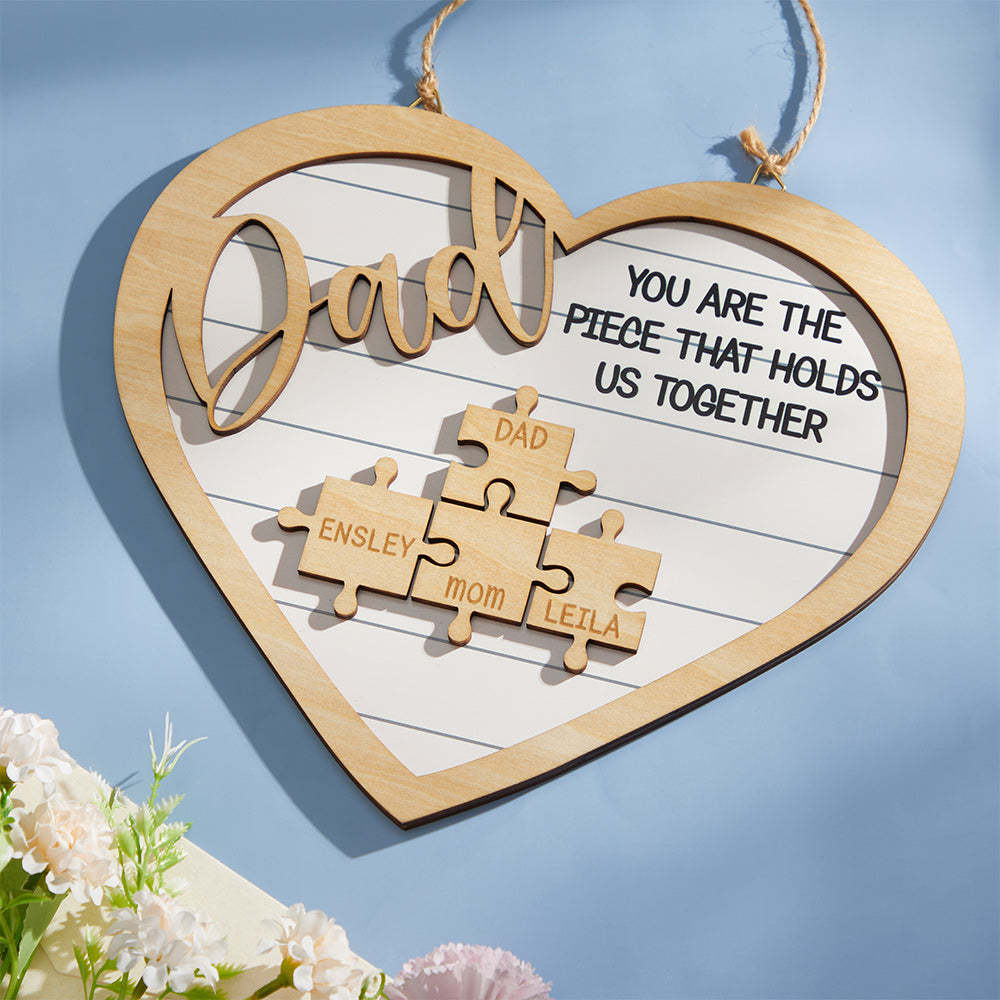 Custom Engraved Ornament Heart Shape Puzzle Pieces Gifts for Dad - CustomPhotoWallet