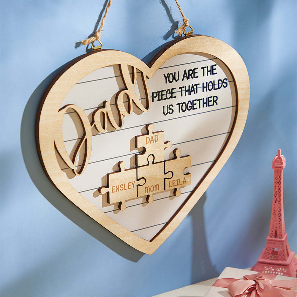 Custom Engraved Ornament Heart Shape Puzzle Pieces Gifts for Dad - CustomPhotoWallet
