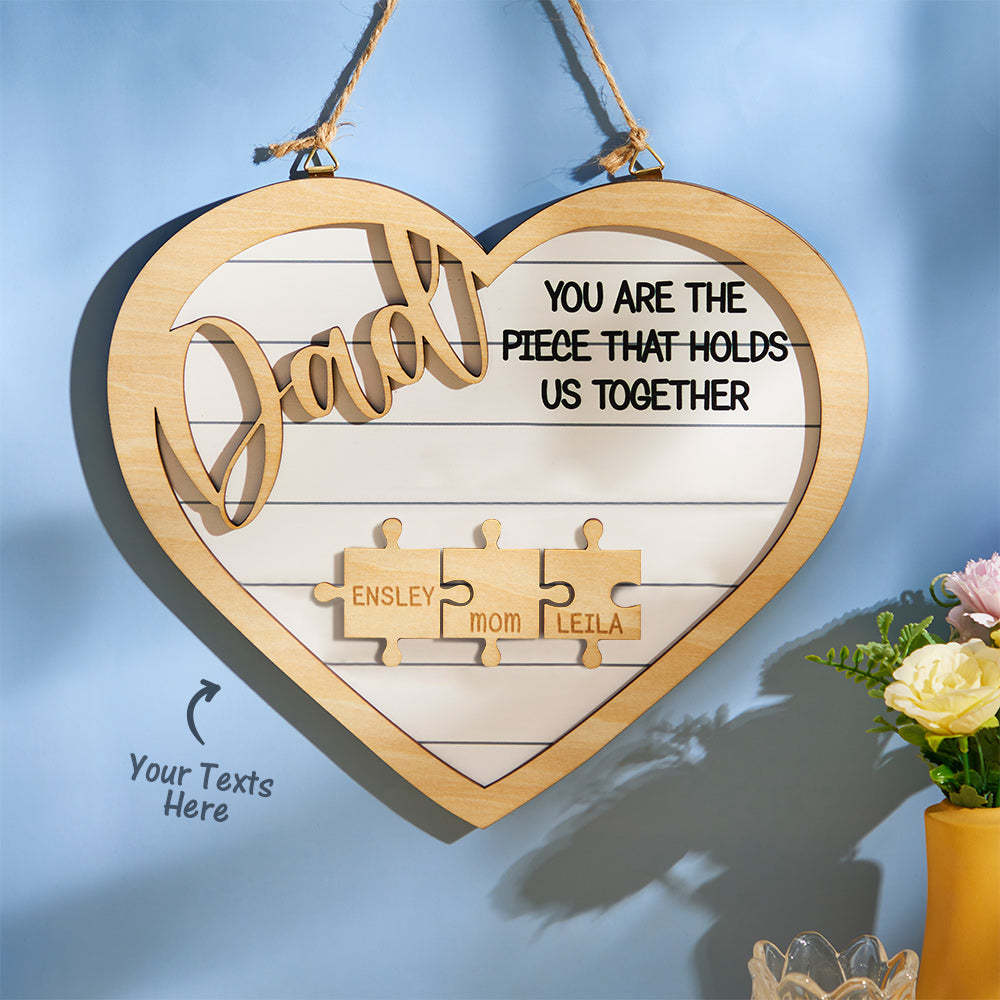 Custom Engraved Ornament Heart Shape Puzzle Pieces Gifts for Dad - CustomPhotoWallet