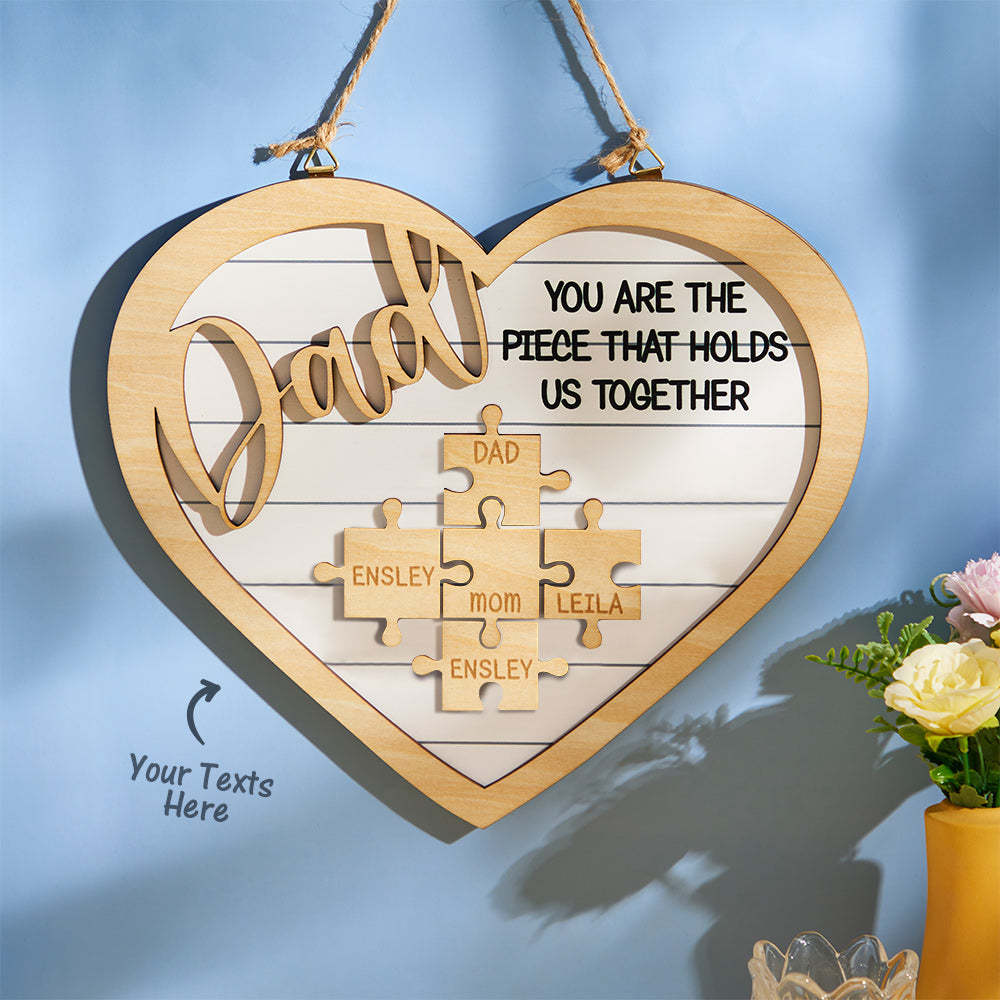 Custom Engraved Ornament Heart Shape Puzzle Pieces Gifts for Dad - CustomPhotoWallet