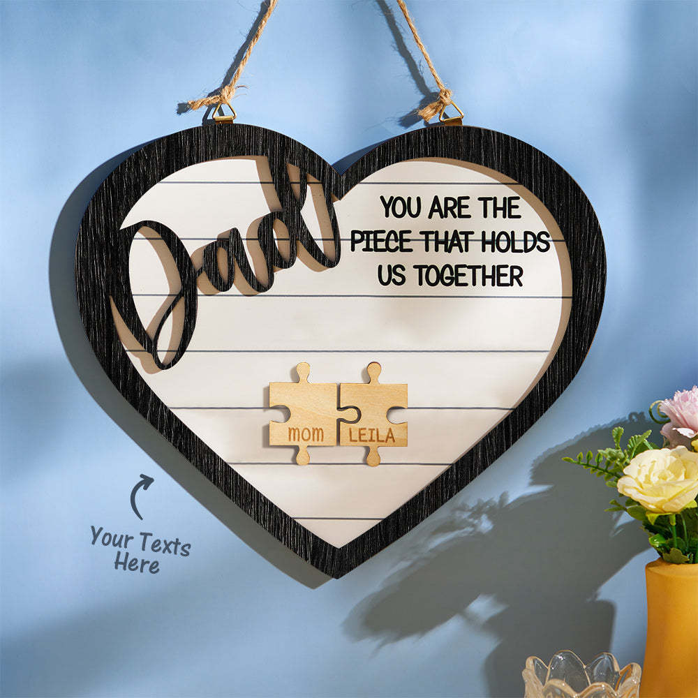 Custom Engraved Ornament Heart Shape Puzzle Pieces Gifts for Dad - CustomPhotoWallet