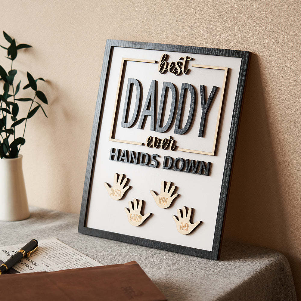 Custom Engraved Ornament Daddy Hands Down Handprint Sign Frame Gifts for Dad - CustomPhotoWallet