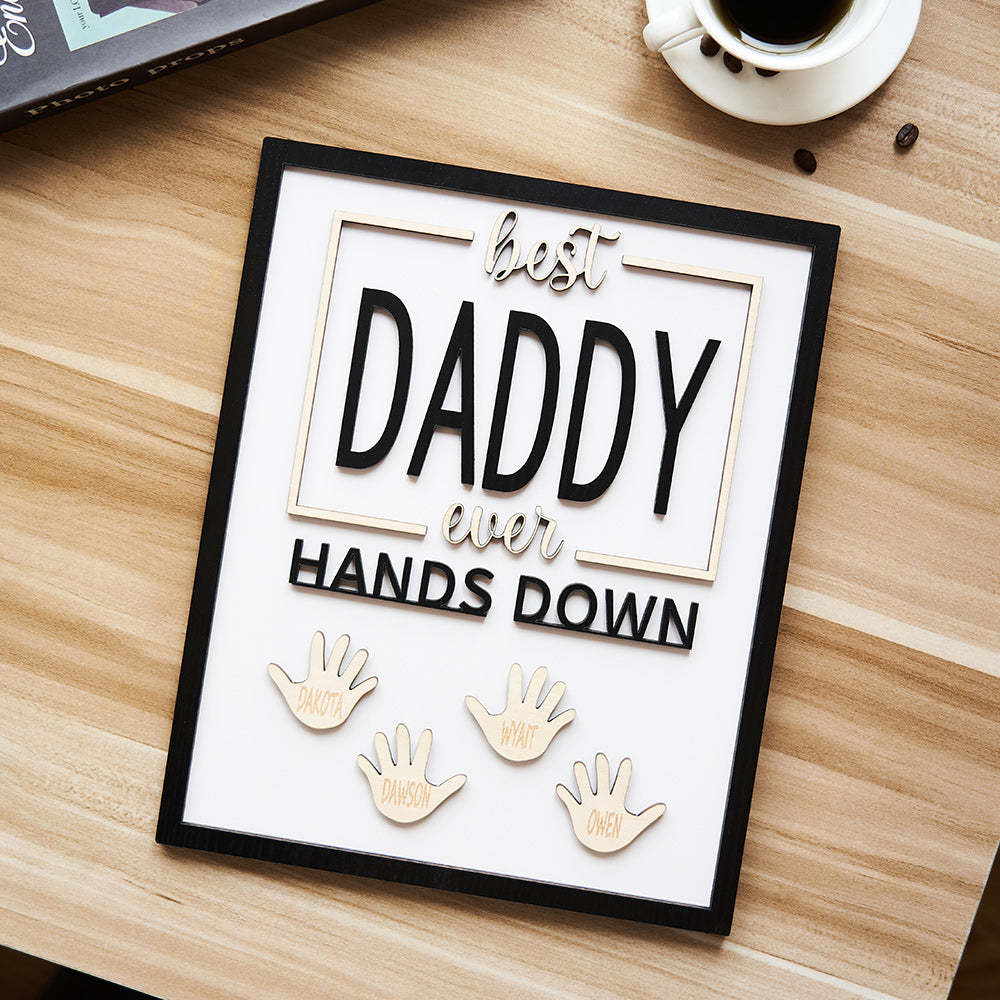Custom Engraved Ornament Daddy Hands Down Handprint Sign Frame Gifts for Dad - CustomPhotoWallet