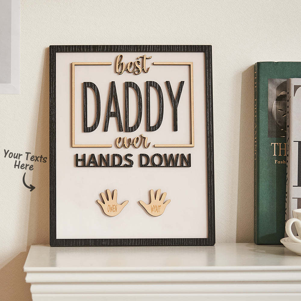 Custom Engraved Ornament Daddy Hands Down Handprint Sign Frame Gifts for Dad - CustomPhotoWallet