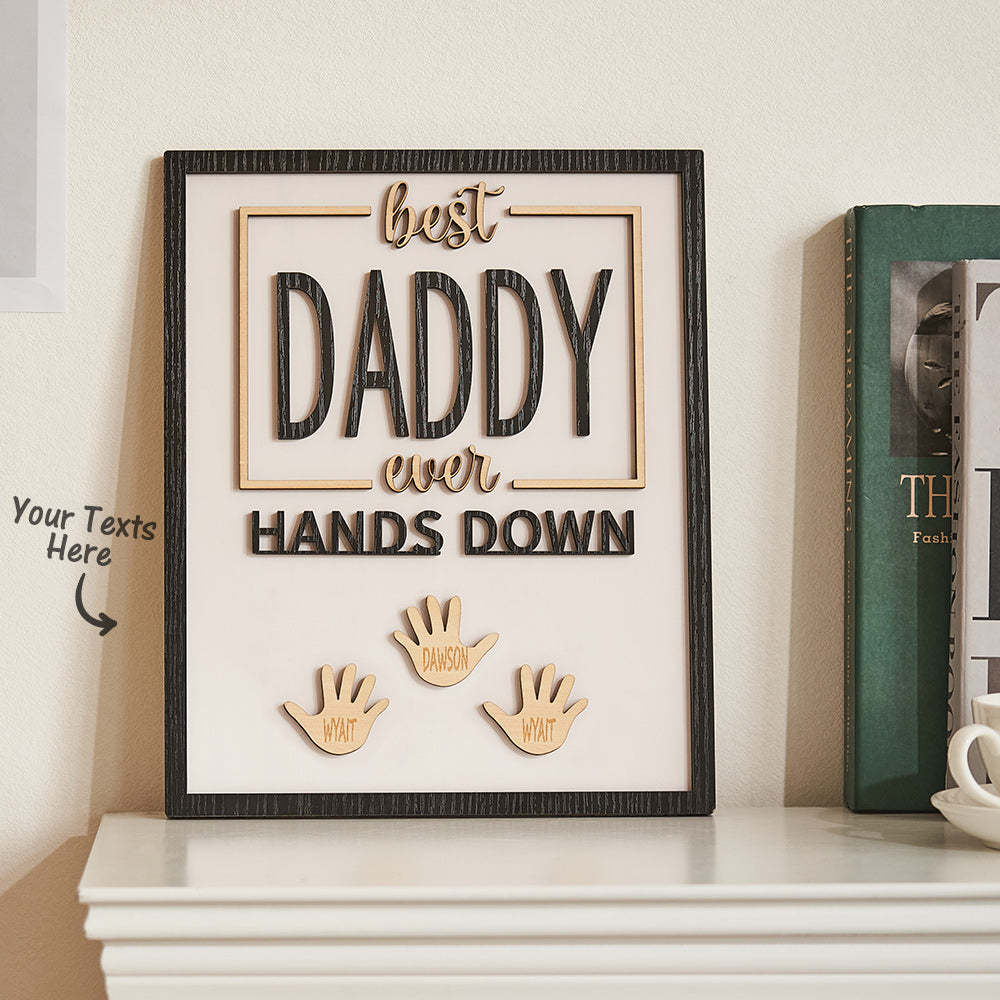 Custom Engraved Ornament Daddy Hands Down Handprint Sign Frame Gifts for Dad - CustomPhotoWallet