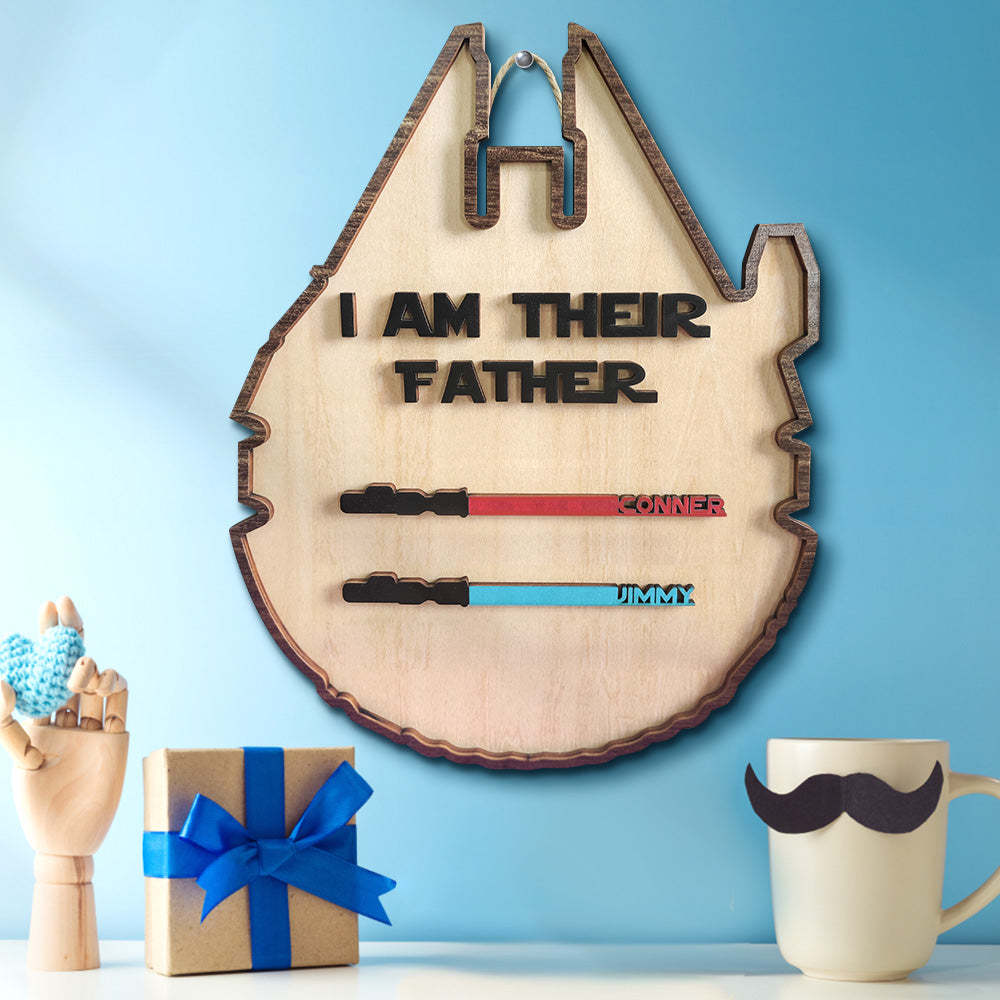 Personalized Lightsaber Plaque I Am Their Father Wooden Sign Father's Day Gift - CustomPhotoWallet