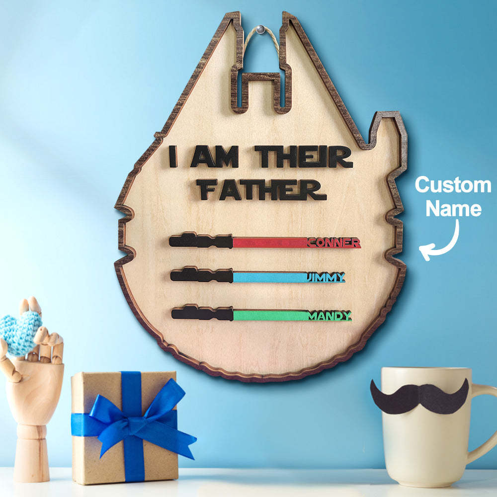 Personalized Lightsaber Plaque I Am Their Father Wooden Sign Father's Day Gift - CustomPhotoWallet