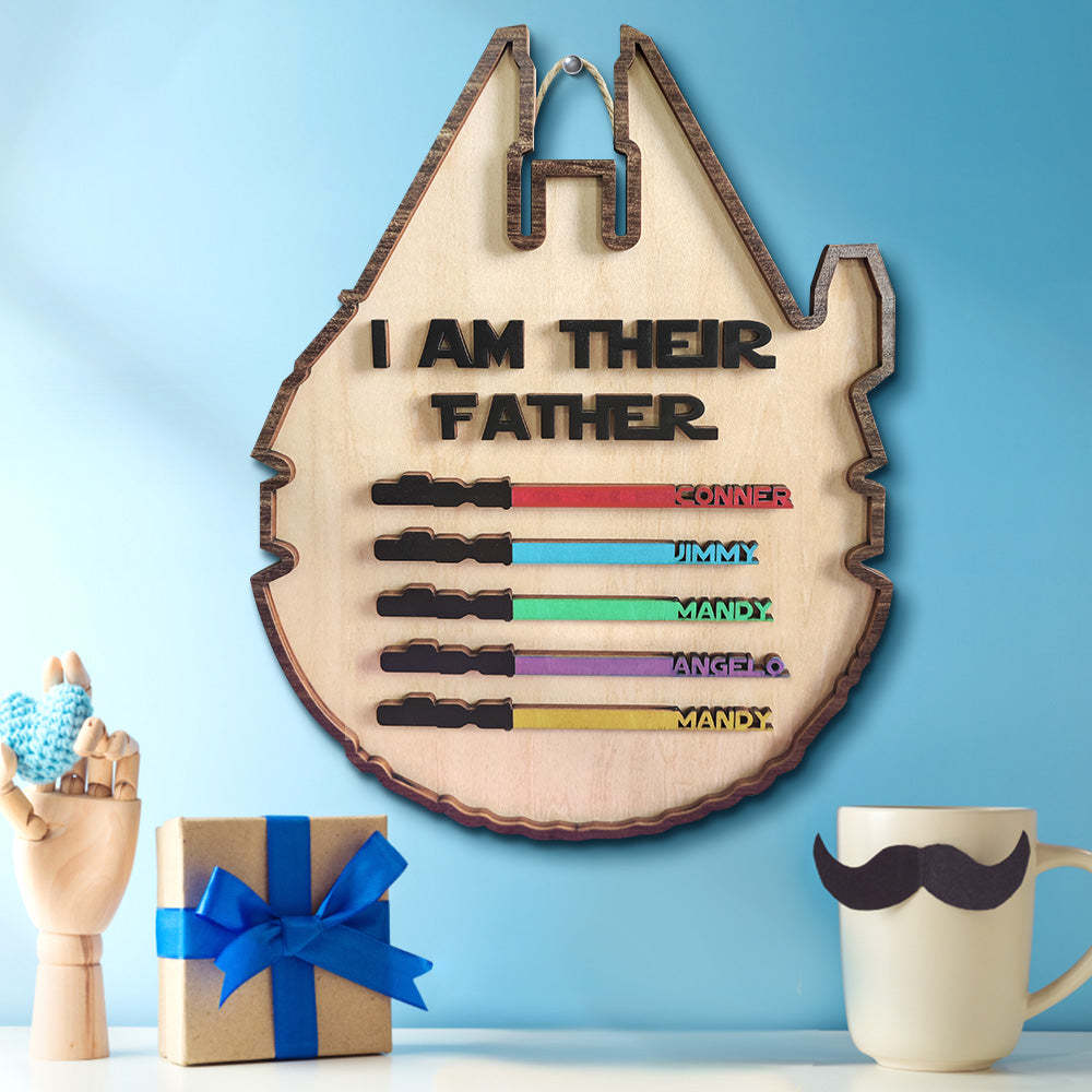 Personalized Lightsaber Plaque I Am Their Father Wooden Sign Father's Day Gift - CustomPhotoWallet