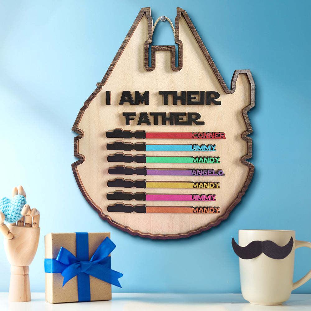 Personalized Lightsaber Plaque I Am Their Father Wooden Sign Father's Day Gift - CustomPhotoWallet