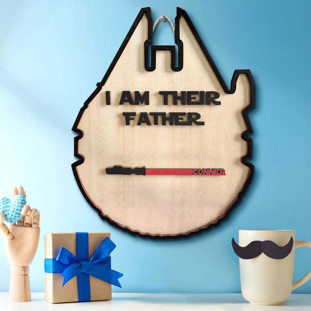 Personalized Lightsaber Plaque I Am Their Father Wooden Sign Father's Day Gift - CustomPhotoWallet