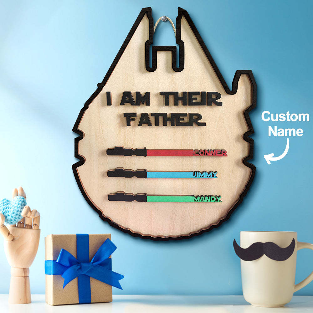 Personalized Lightsaber Plaque I Am Their Father Wooden Sign Father's Day Gift - CustomPhotoWallet