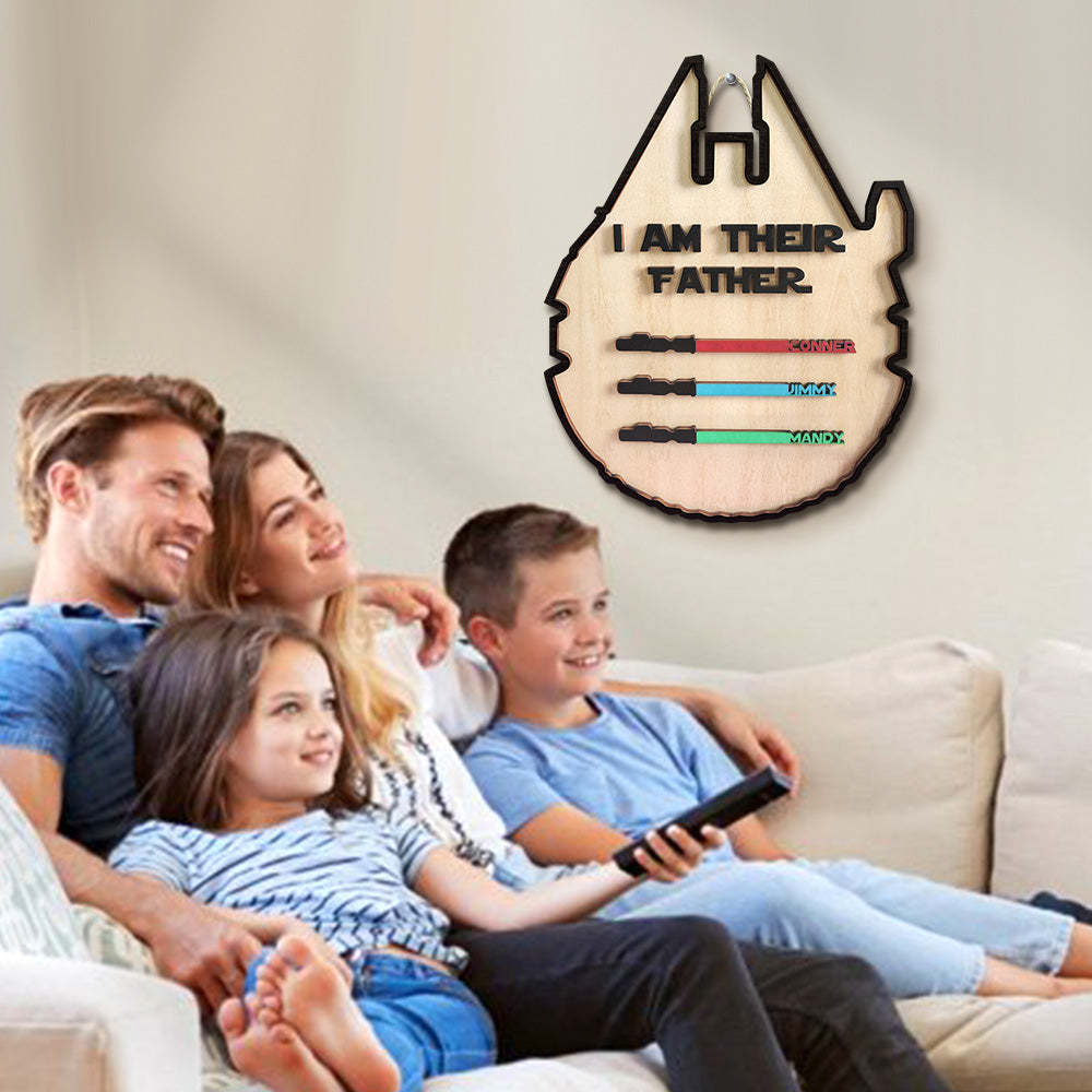 Personalized Lightsaber Plaque I Am Their Father Wooden Sign Father's Day Gift - CustomPhotoWallet