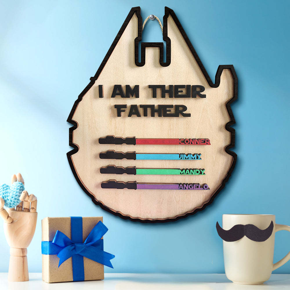 Personalized Lightsaber Plaque I Am Their Father Wooden Sign Father's Day Gift - CustomPhotoWallet