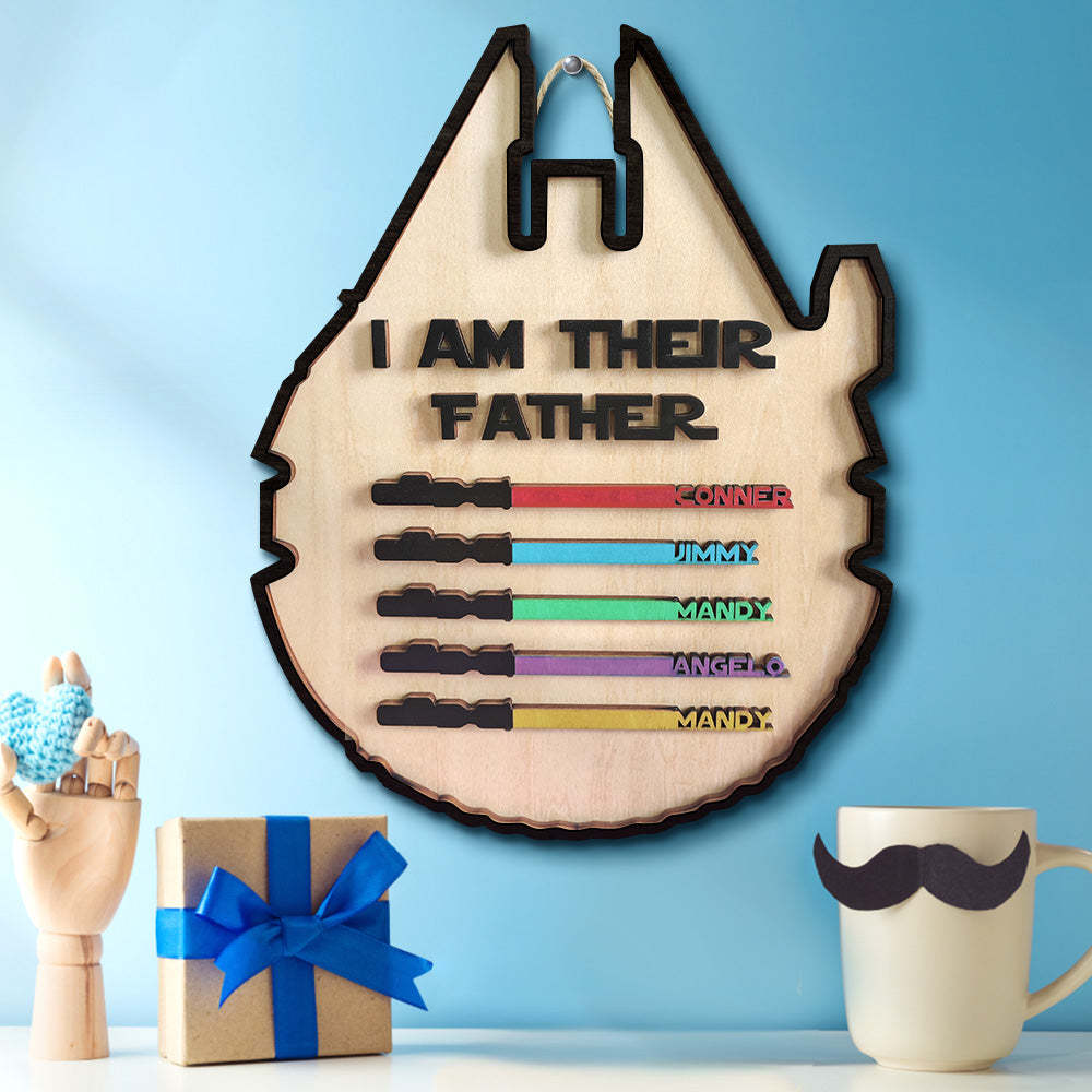 Personalized Lightsaber Plaque I Am Their Father Wooden Sign Father's Day Gift - CustomPhotoWallet