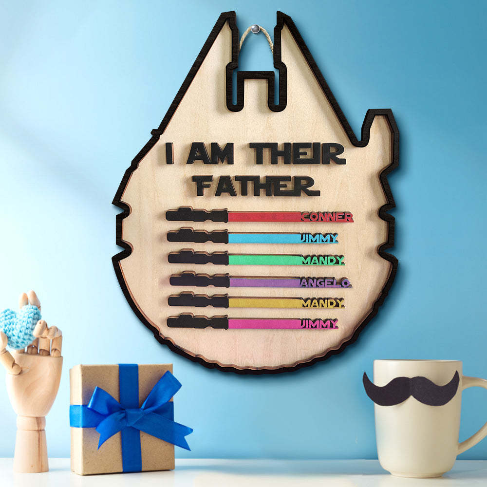 Personalized Lightsaber Plaque I Am Their Father Wooden Sign Father's Day Gift - CustomPhotoWallet
