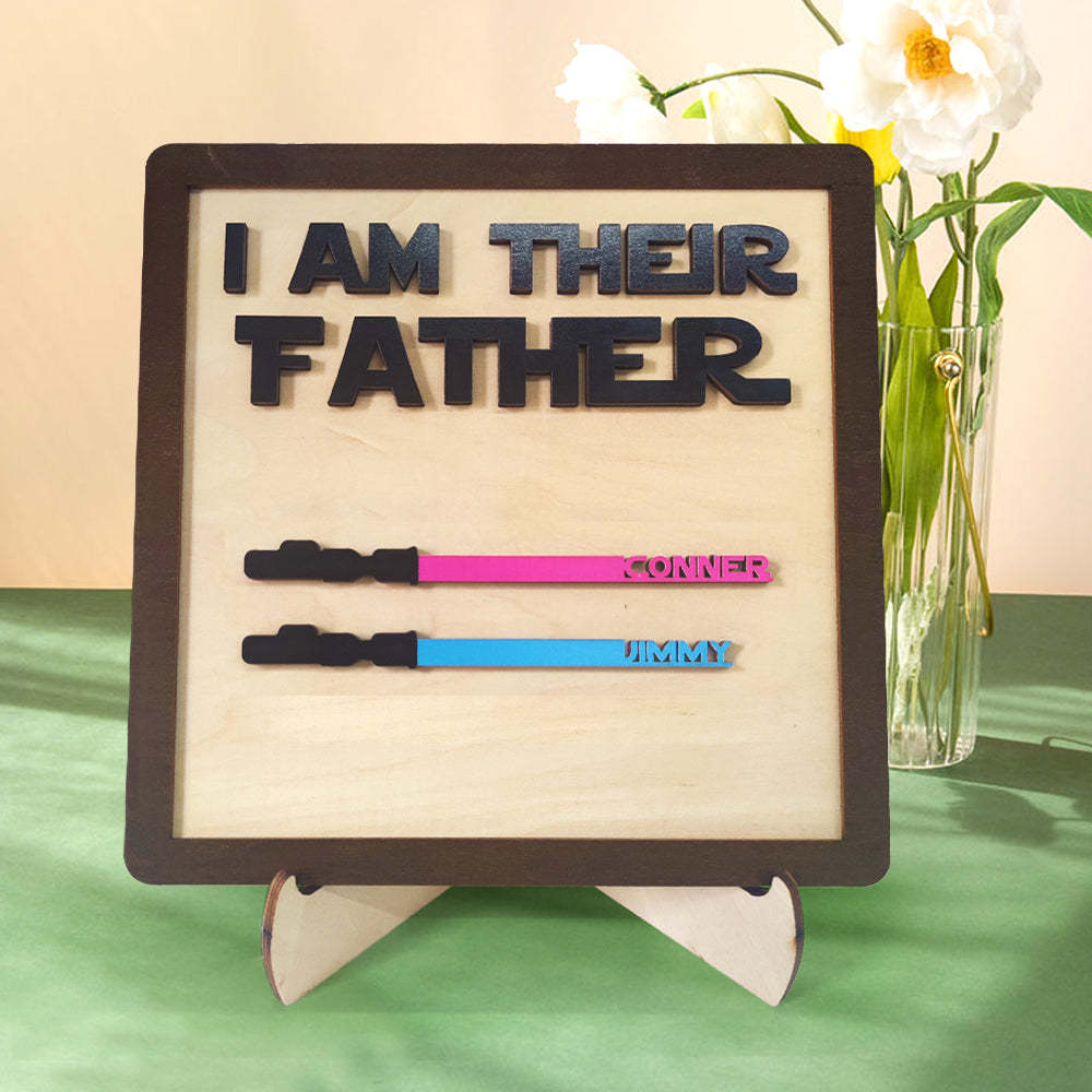 Father's Day Gifts Personalized Wood Plauqe I Am Their Father Sign Wooden Lightsaber Plaque - CustomPhotoWallet