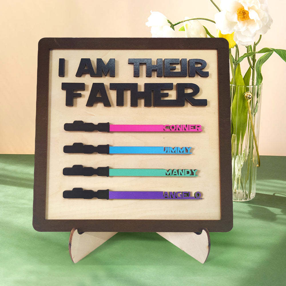 Father's Day Gifts Personalized Wood Plauqe I Am Their Father Sign Wooden Lightsaber Plaque - CustomPhotoWallet
